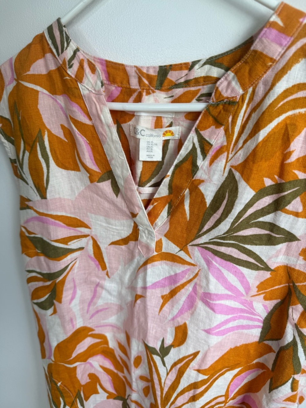 C&C California Linen Dress Womens XL Multicolor Tropical Palm Leaf resort wear - Picture 4 of 10